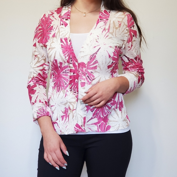 Nie Zoe White Pink Floral Cardigan 